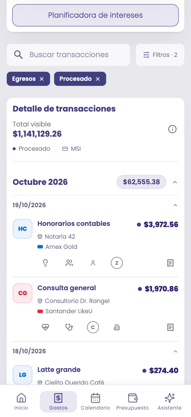 Detalle de gastos en el celular